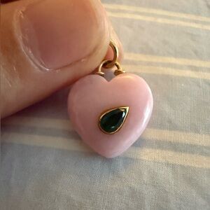 Pink Opal Pendant Charm with Emerald Accent
